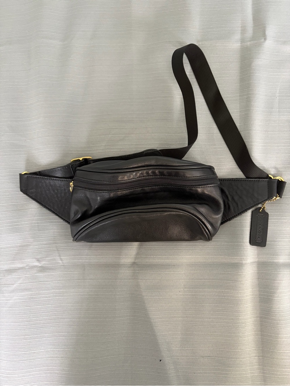 Coach Black Leather Belt Bag with Gold Hardware